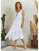 Double Breasted Collar Layered Boho White Dress