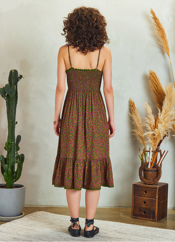 Criss Cross Front Detail Strappy Floral Print Laced Dress