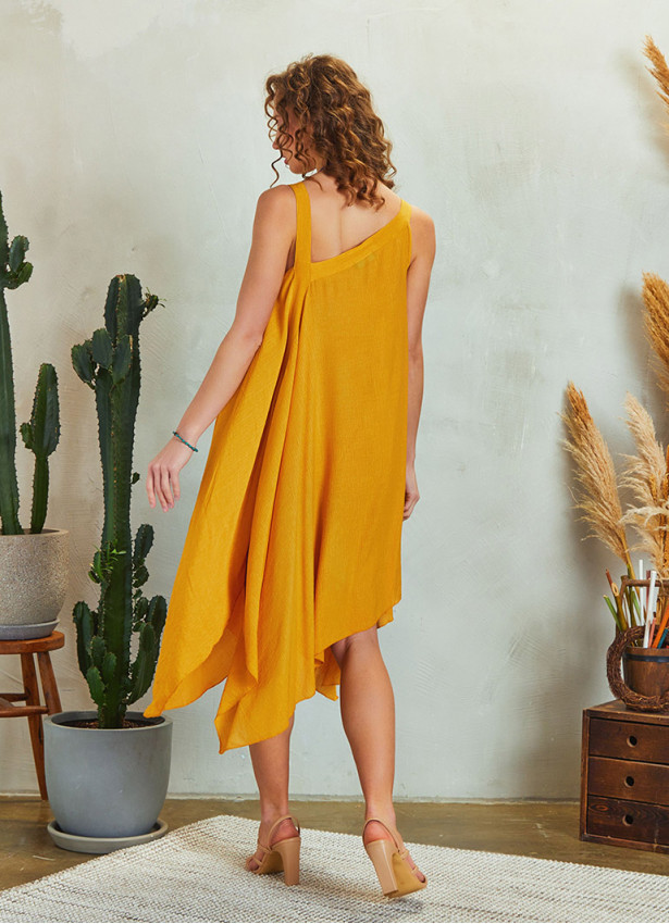 Loose Fit Midi Asymmetrical Yellow Dress