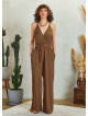 Wrap Neck Tie Waist Wide Leg Floral Boho Jumpsuit