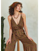 Wrap Neck Tie Waist Wide Leg Floral Boho Jumpsuit