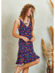 Frill Hem Purple Floral Boho Short Dress