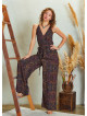 Wrap Open Back Tie Waist Print Wide Leg Jumpsuit
