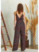 Wrap Open Back Tie Waist Print Wide Leg Jumpsuit