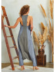 Halter Neck Front Pocket Hippie Style Gray Harem Jumpsuit