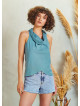 Sleeveless Drape Neck Wrap Front Summer Green Top