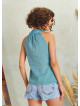 Sleeveless Drape Neck Wrap Front Summer Green Top