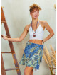 Boho Chic Flared Wrap Blue Print Mini Skirt