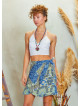 Boho Chic Flared Wrap Blue Print Mini Skirt