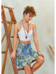 Boho Chic Flared Wrap Blue Print Mini Skirt