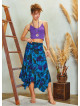 Shirred Waist Gypsy Style Ruffled Blue Patterned Midi Skirt