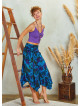 Shirred Waist Gypsy Style Ruffled Blue Patterned Midi Skirt