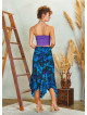 Shirred Waist Gypsy Style Ruffled Blue Patterned Midi Skirt