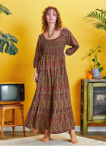 Long Maroon Patterned Summer Dress