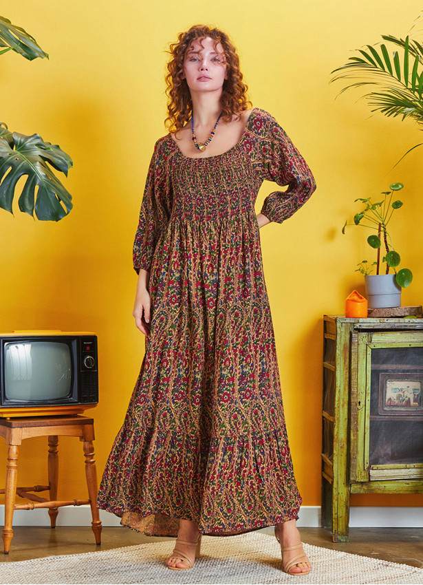 Long Maroon Patterned Summer Dress