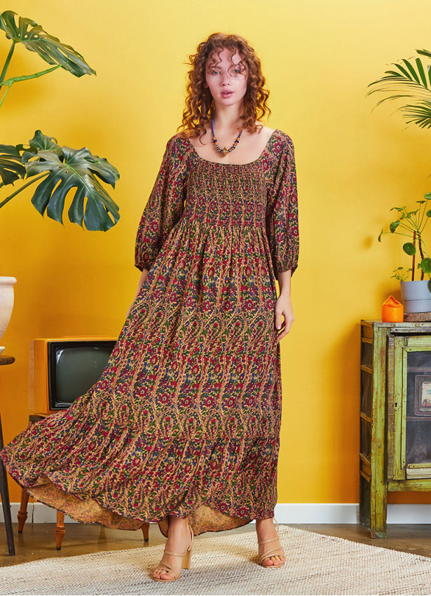 Long Maroon Patterned Summer Dress