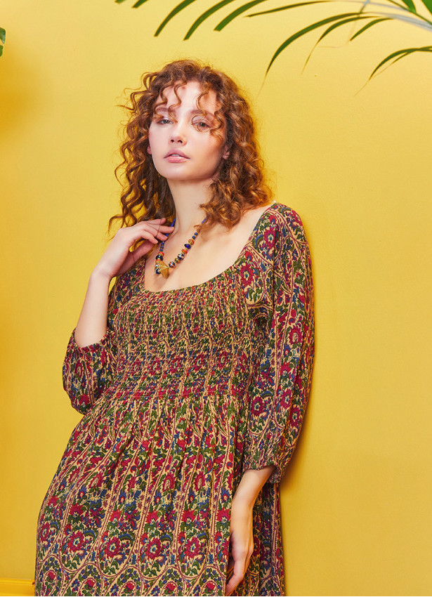 Long Maroon Patterned Summer Dress