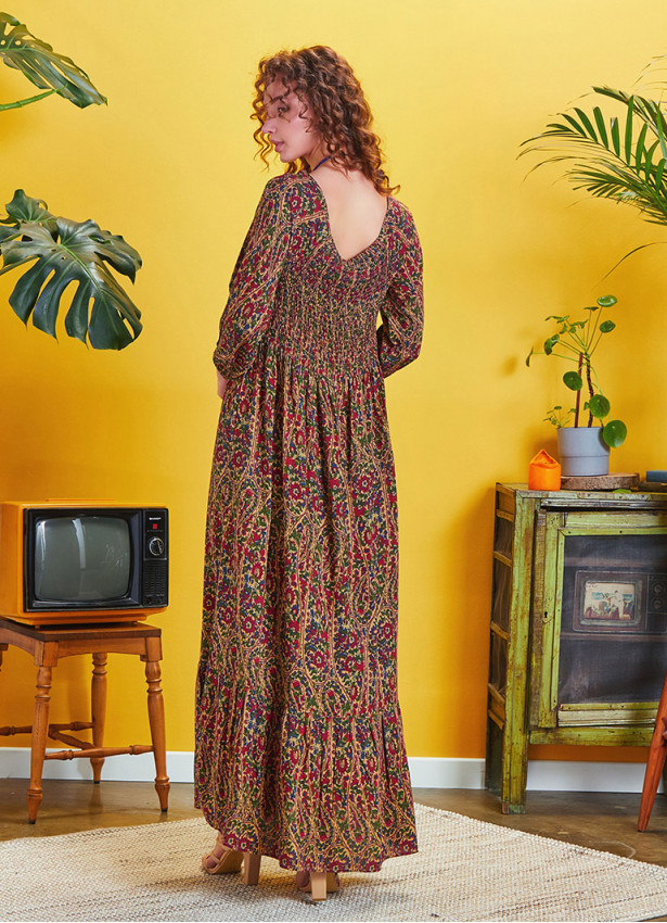 Long Maroon Patterned Summer Dress