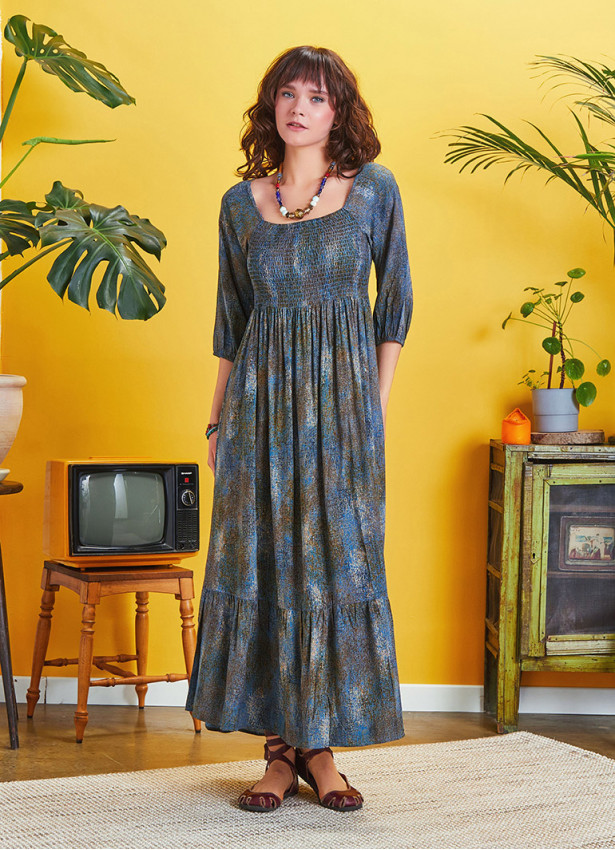 Long Pertol Patterned Summer Dress