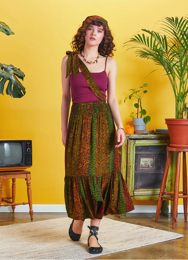 Single Shoulder Strap Tiered Gypsy Skirt