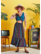 Blue Shades Cross Sash Midi Tiered Skirt