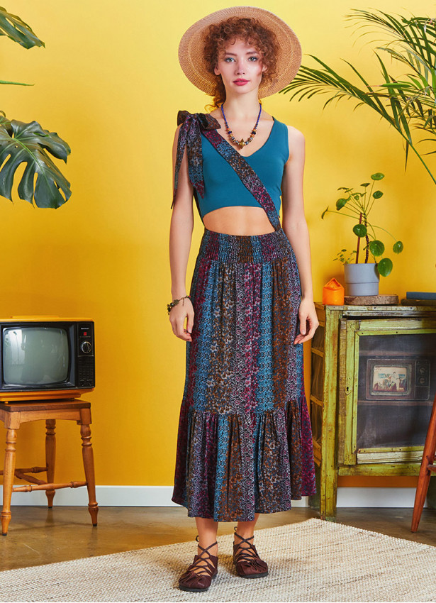 Blue Shades Cross Sash Midi Tiered Skirt