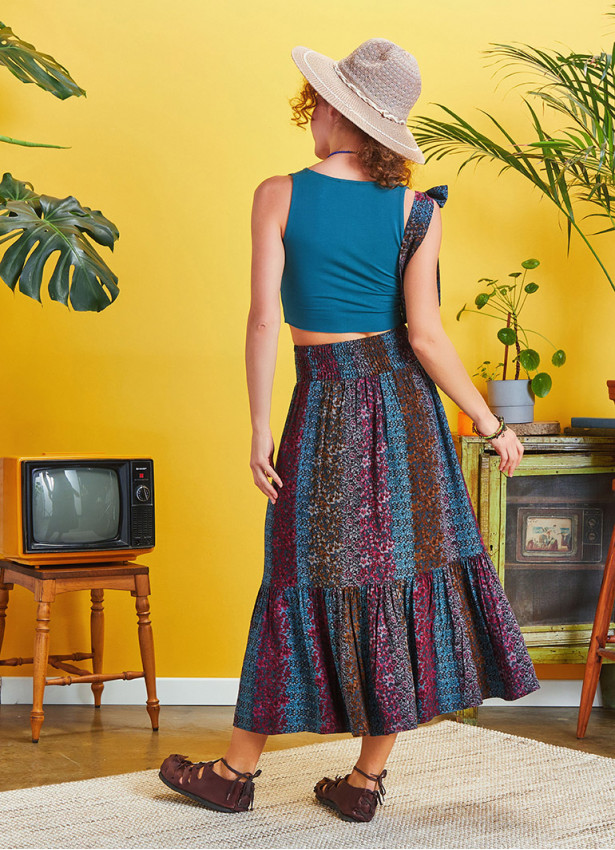 Blue Shades Cross Sash Midi Tiered Skirt