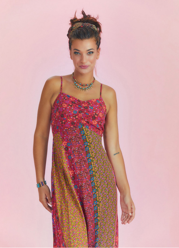 Strappy Floral Print Patchwork Maxi Dress