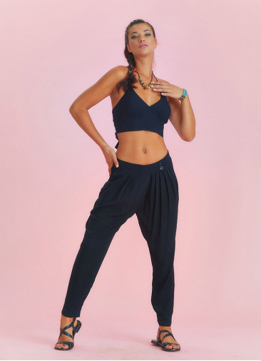 Boho Casual Drop Crotch Black Pleated Pants