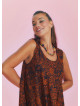 Orange Patterned Scoop Neck Round Hem Sleeveless Dress