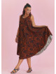Orange Patterned Scoop Neck Round Hem Sleeveless Dress