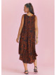 Orange Patterned Scoop Neck Round Hem Sleeveless Dress