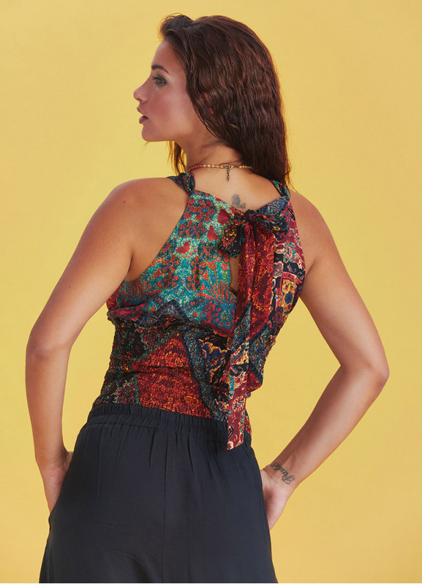 Collared Authentic Black Patterned Blouse