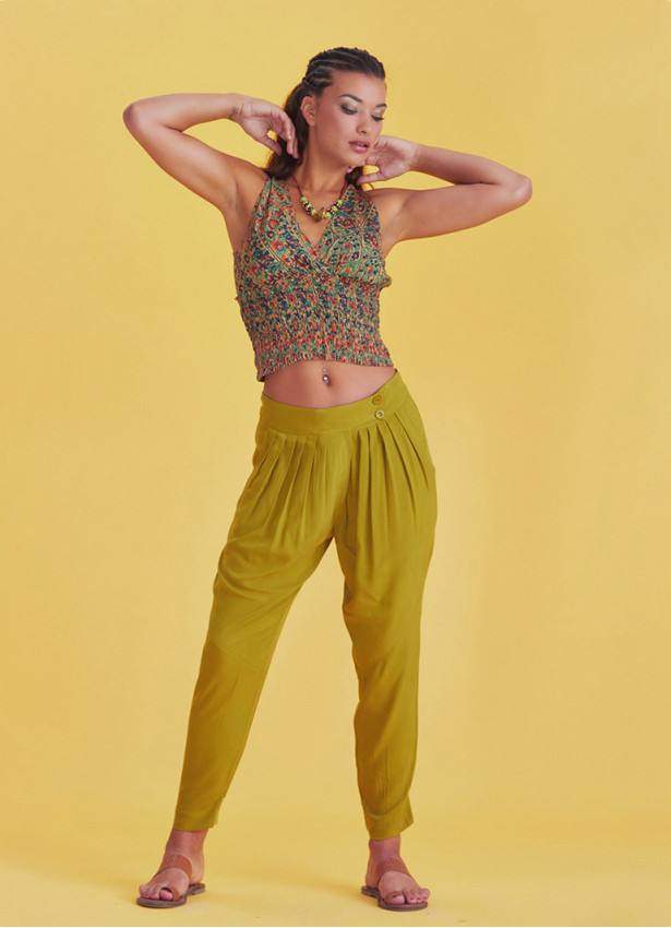 Boho Casual Drop Crotch Olive Pleated Pants