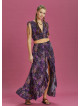 Split Front Frill Hem Purple Print Long Gypsy Skirt
