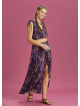 Split Front Frill Hem Purple Print Long Gypsy Skirt