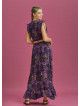 Split Front Frill Hem Purple Print Long Gypsy Skirt