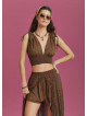 Split Front Frill Hem Green Print Long Gypsy Skirt