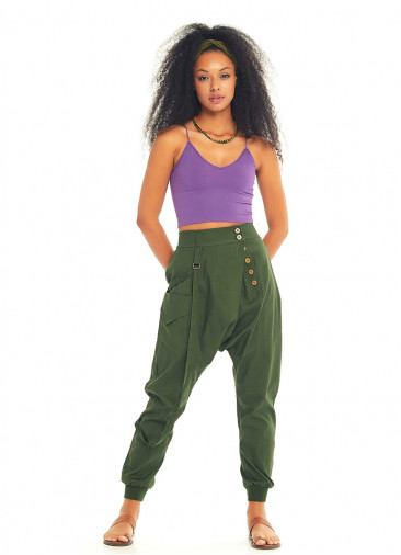 Pocket-Detail Elastic Ankle Cuffs Wrap Front Baggy Harem Pants