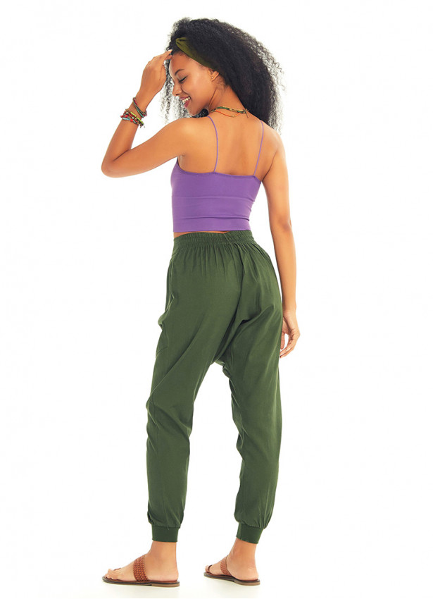 Pocket-Detail Elastic Ankle Cuffs Wrap Front Baggy Harem Pants