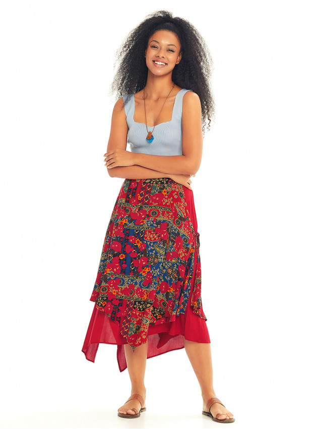 Roma Patterned Double Layered Midi Skirt