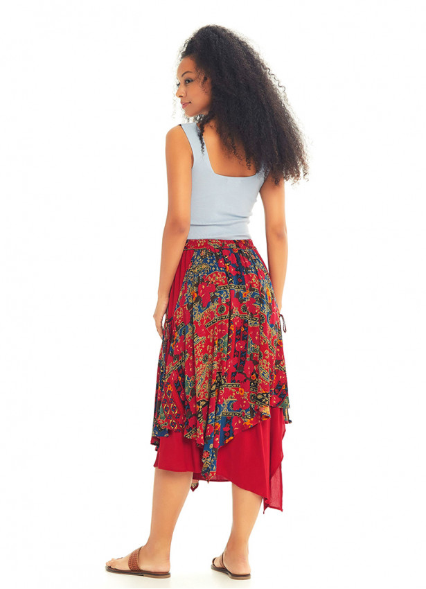Roma Patterned Double Layered Midi Skirt