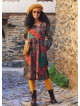 Boat Neckline Ruffle Detailed Long Sleeve Ethnic Print Midi Dress