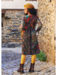 Boat Neckline Ruffle Detailed Long Sleeve Ethnic Print Midi Dress