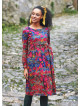 Boat Neckline Ruffle Detailed Long Sleeve Floral Print Midi Dress