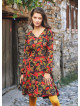 Sash Detailed V Neck Long Sleeve Flared Red Leaf Dress