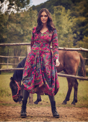 Roma Printed Tie Waist Long Sleeve Dress