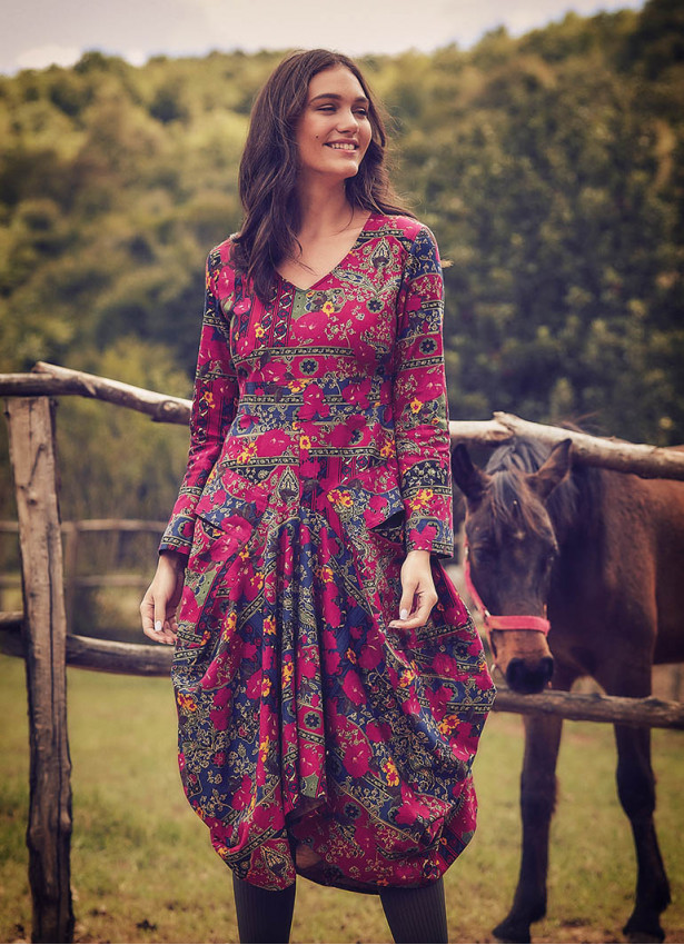 Roma Printed Tie Waist Long Sleeve Dress