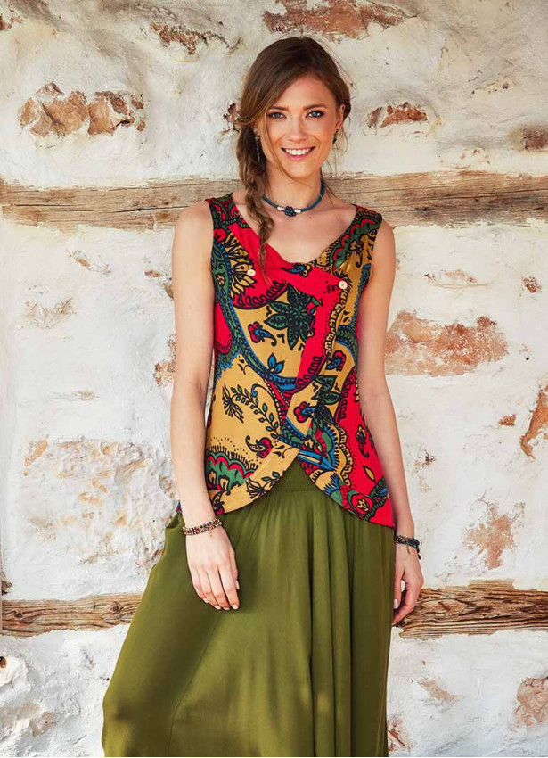 Crew Neck Sleeveless Wrap Back Summer Red Top