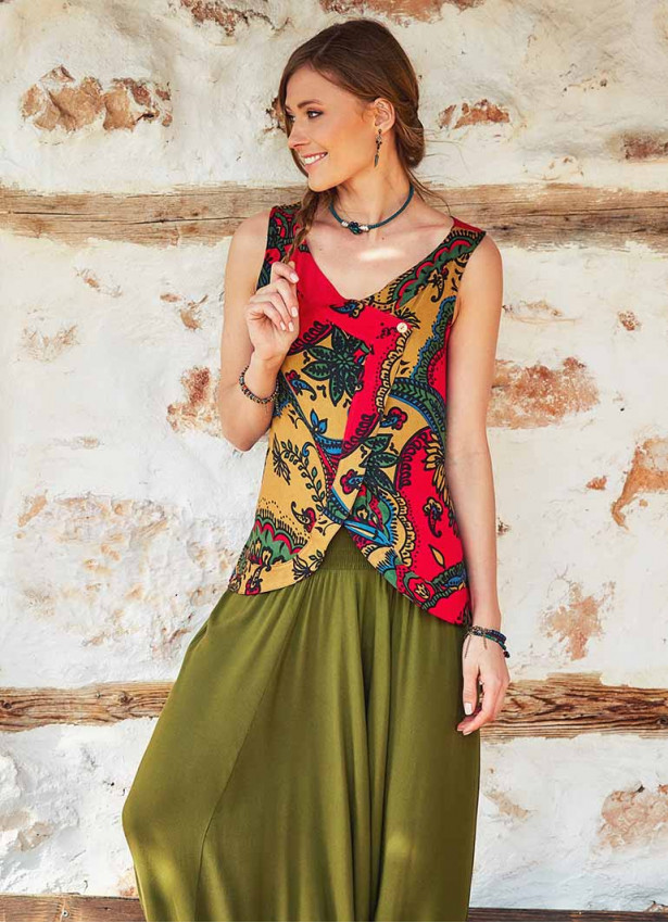 Crew Neck Sleeveless Wrap Back Summer Red Top